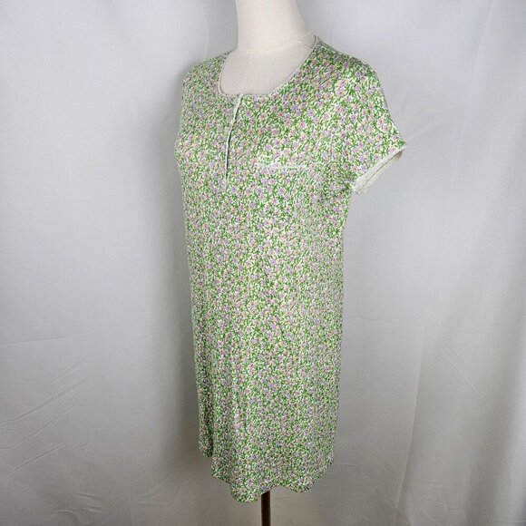 PinkK Vintage Y2K Kmart Floral Nightgown Sz Large Dainty Lace Trim Green Purple - Picture 3 of 10